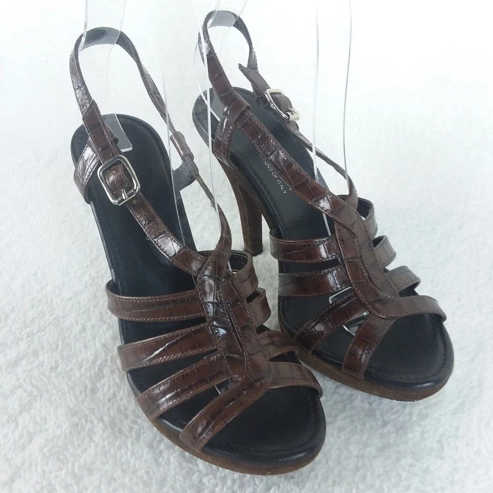 Donald Pliner Gisa Brown Snake‎ Print Leather Slingback Platform Heels Womens 6M